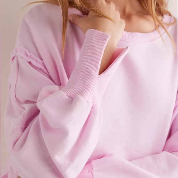 FREE PEOPLE CAMDEN Pink Tulle OVERSIZED PULLOVER Sweatshirt We the Free - Picture 6 of 8